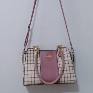 Veoelin Pink & Checker Beige & Black Crossbody w/Adjustable Straps